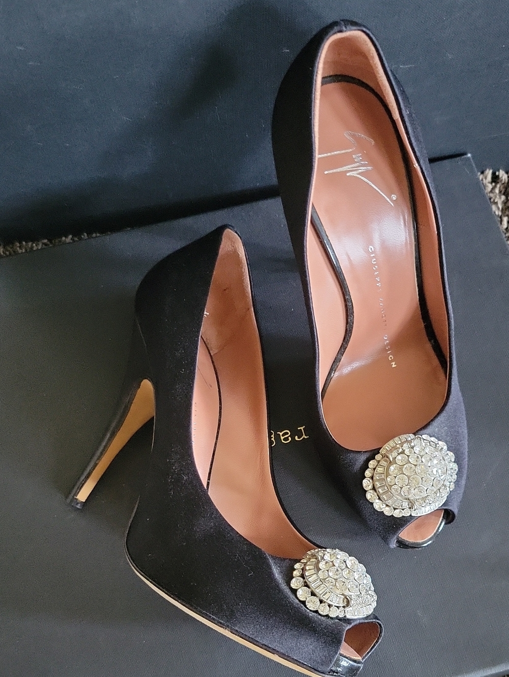 Giuseppe Zanotti Black Satin Crystal Pumps Heels Size 6